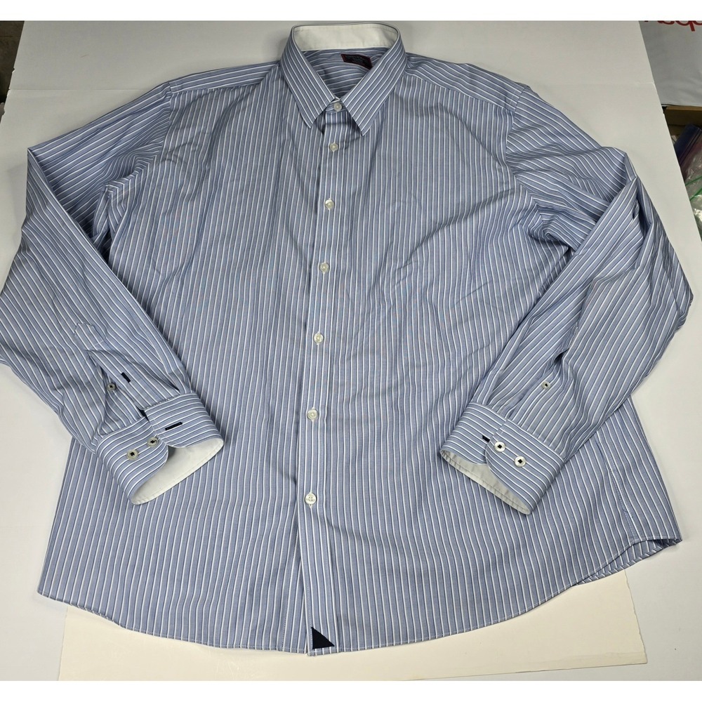 UNTUCKit Keermont WF Blue White Striped Wrinkle Free Shirt Mens XXL 40439